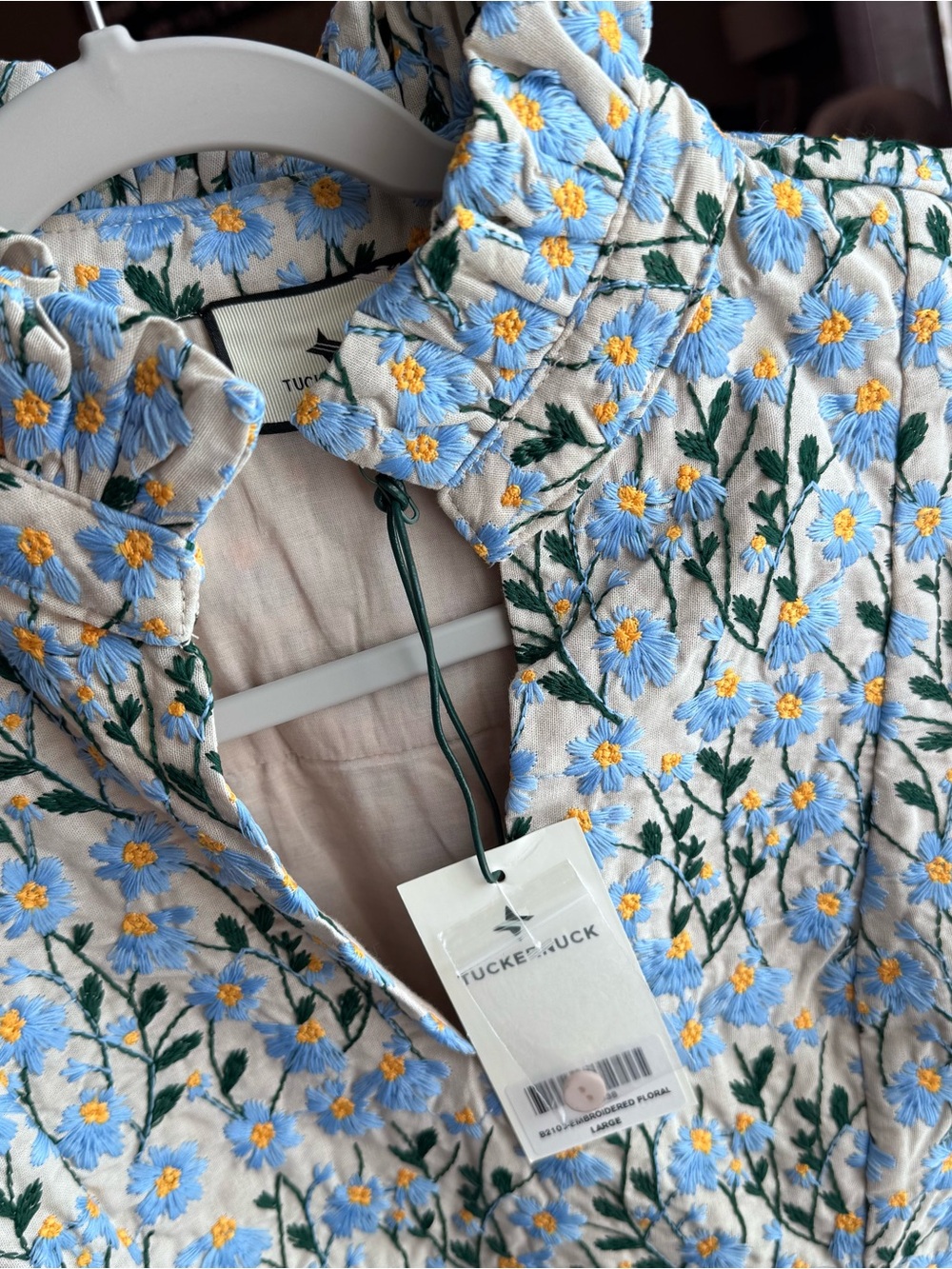 TUCKERNUCK Dress Blue Daisy Embroidered Palmerston Size Large NWT Pockets Lined - Picture 2 of 16